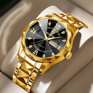Luxury Binbond mens diamond ceiling glass- Gold Black watch