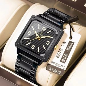 POEDAGAR Luxury 925ST Elegant Men Watch Full Black