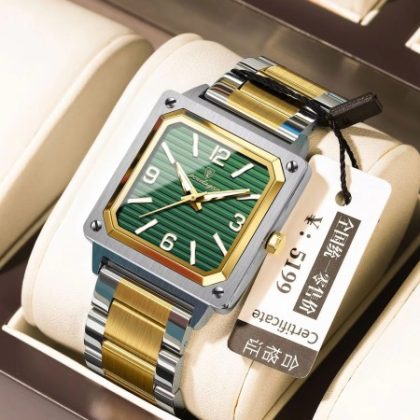 POEDAGAR Luxury 925ST Elegant Men Watch Toton Green