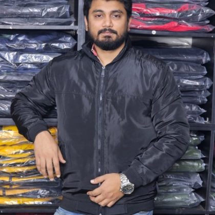 Winter high neck saskin padding jacket – Solid Black