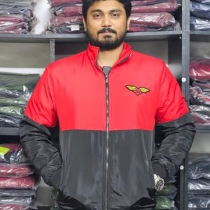 Winter high neck saskin padding jacket - Red & Black