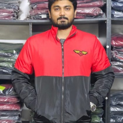 Winter high neck saskin padding jacket – Red & Black