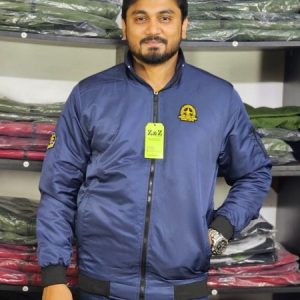 Winter high neck padding jacket Logo - Navy Blue