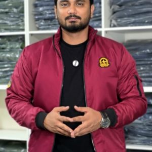 Winter high neck padding jacket logo - Maroon